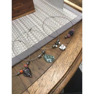 Unique Bundle Of 4 Wire Cuff Necklaces Choker‎ Beaded Cat Glass Silver-tone